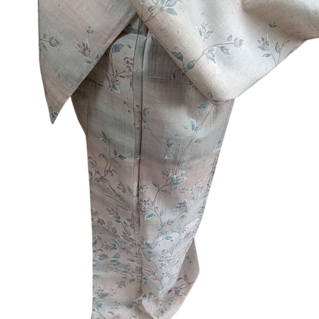 て*。様 ☆24 えっと 紬 単衣 ピンク 鳥 木々 花唐草