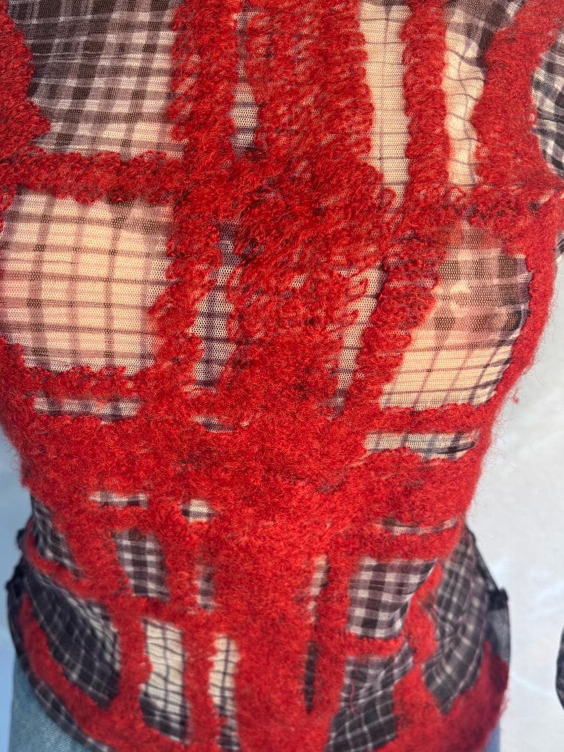 Jean-PaulGAULTIERFEMMEパワーネットフェイスプリント赤刺繍