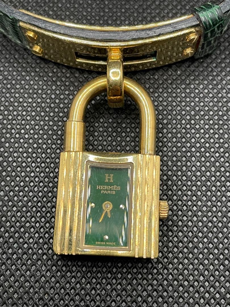 エルメス ケリーウォッチ ゴールド文字盤 GP ゴールドメッキ グリーン
