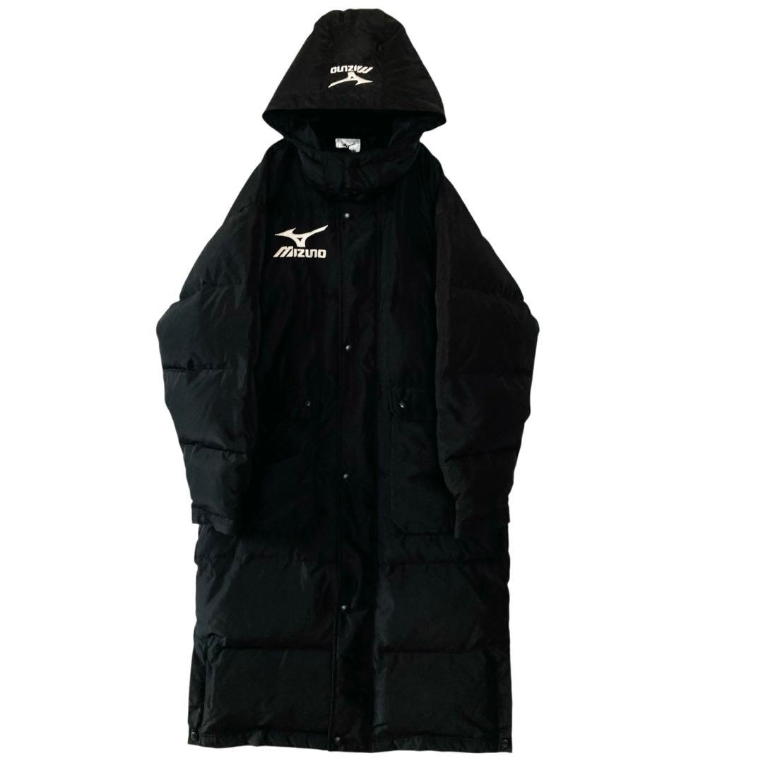 美品 Mizuno フード付き ロングダウン ベンチコート　ダウン80% 刺繍