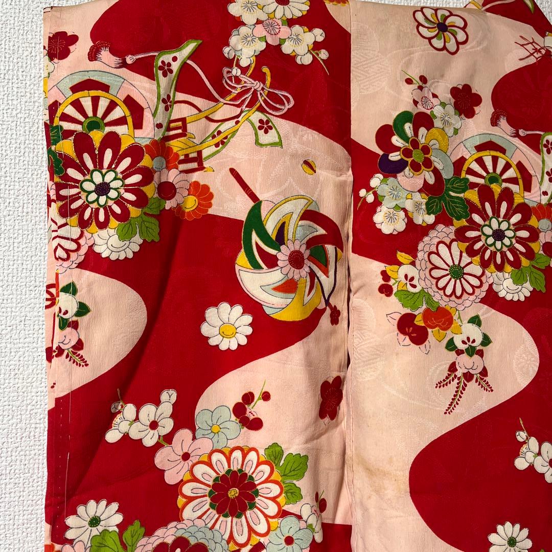 七五三　3歳　着物　アンティーク　ピンク　赤　被布　正絹