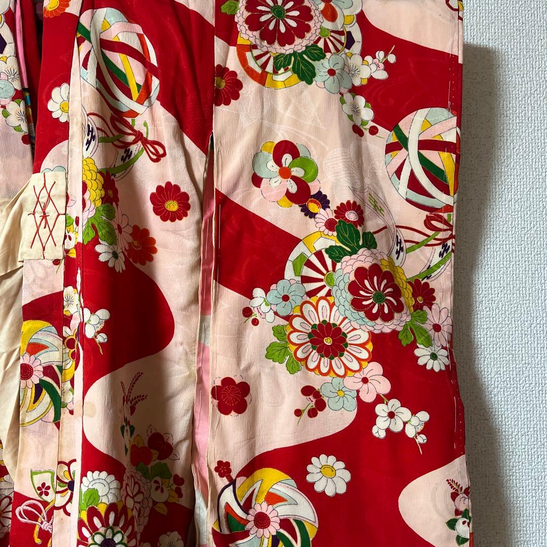 七五三　3歳　着物　アンティーク　ピンク　赤　被布　正絹