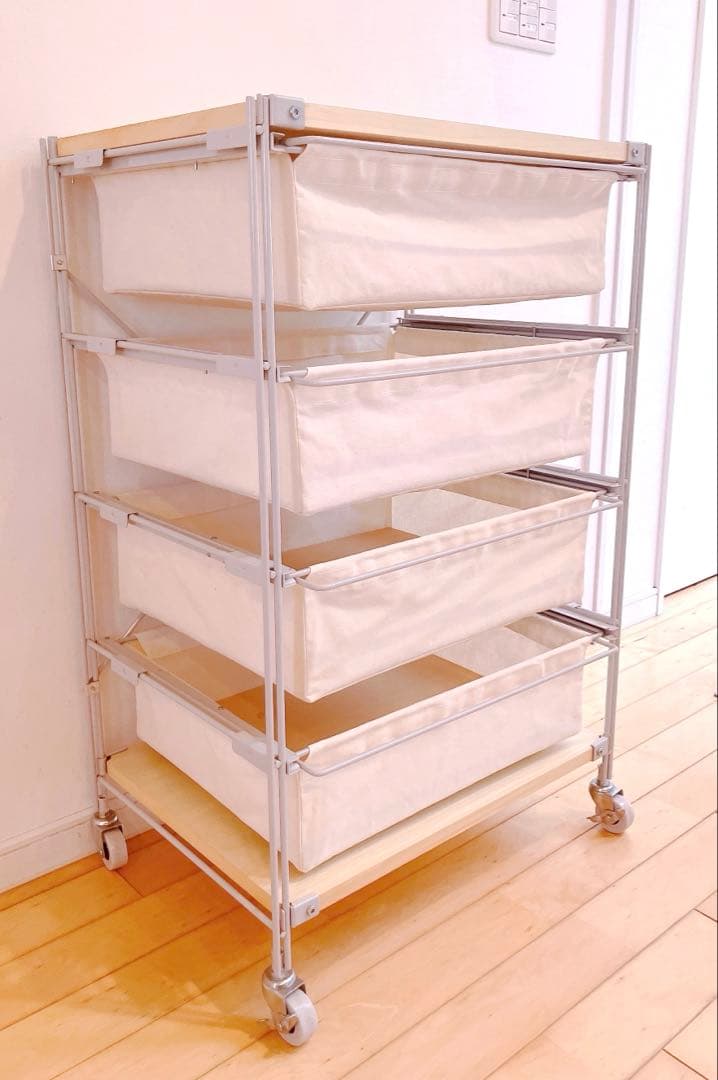 【美品 送料込 完成品】スチールユニットシェルフ 帆布バスケットセット