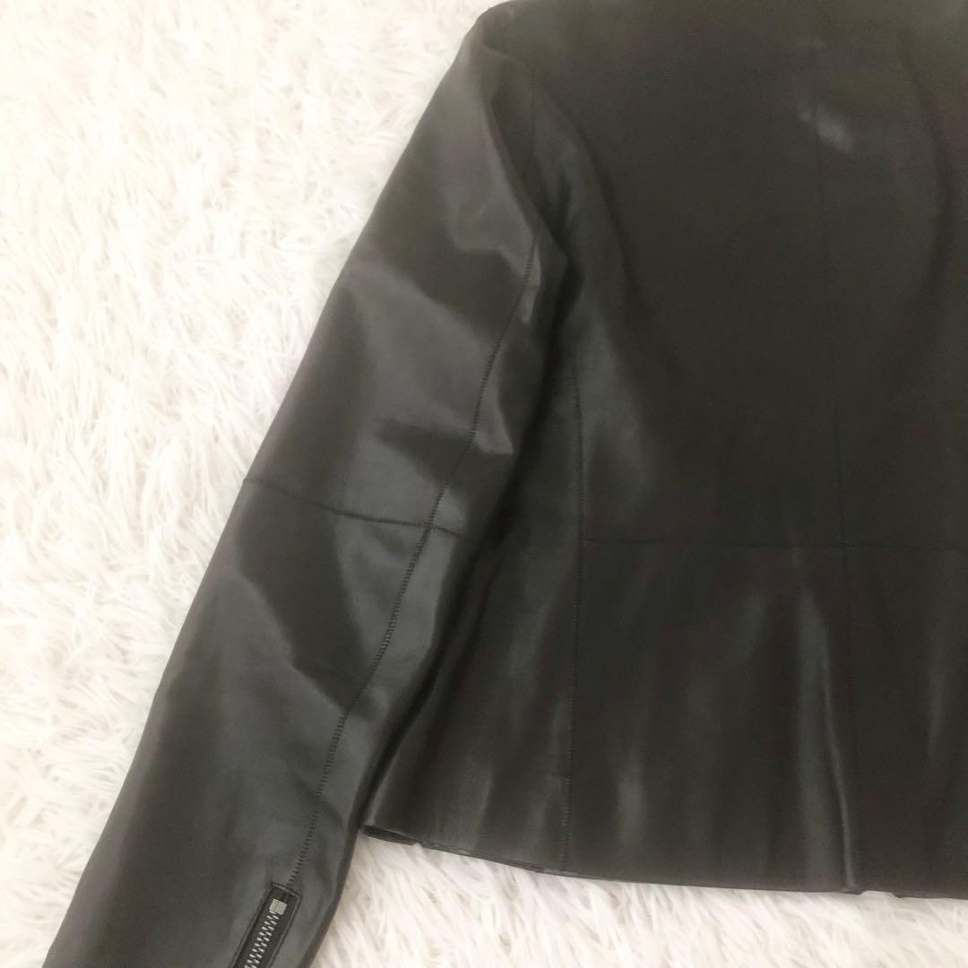 美品 セオリー ラムレザー ライダースジャケット FLAT CREW JKT 黒