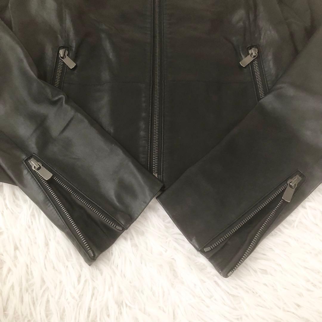 美品 セオリー ラムレザー ライダースジャケット FLAT CREW JKT 黒