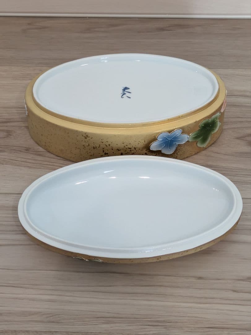 陶器の花柄楕円形容器セット