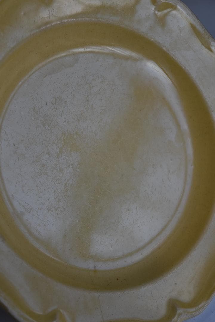 訳有3枚組　19世紀アプト窯　黄釉花リム　デセール皿　アンティーク　金継