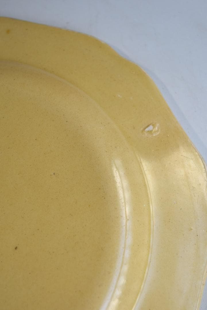 訳有3枚組　19世紀アプト窯　黄釉花リム　デセール皿　アンティーク　金継