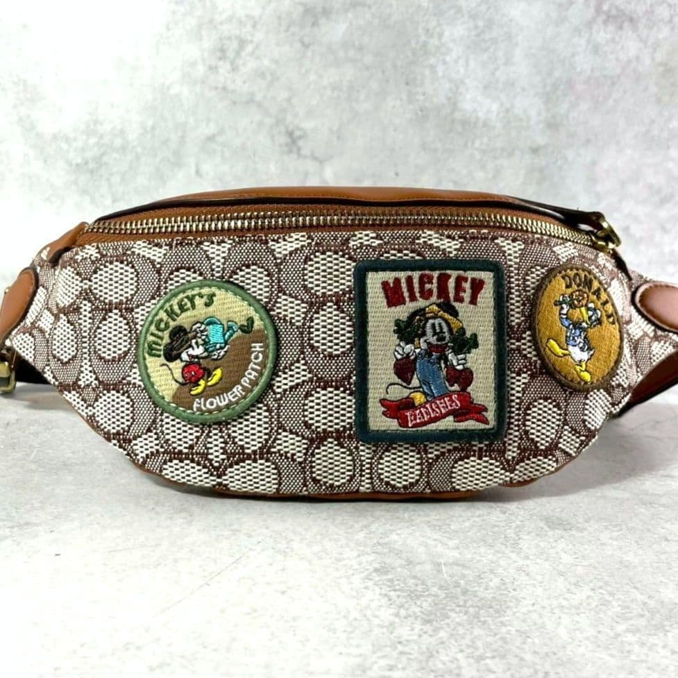 限定 極美品 COACH ×Disney チャーター ベルトバッグ レザー 茶