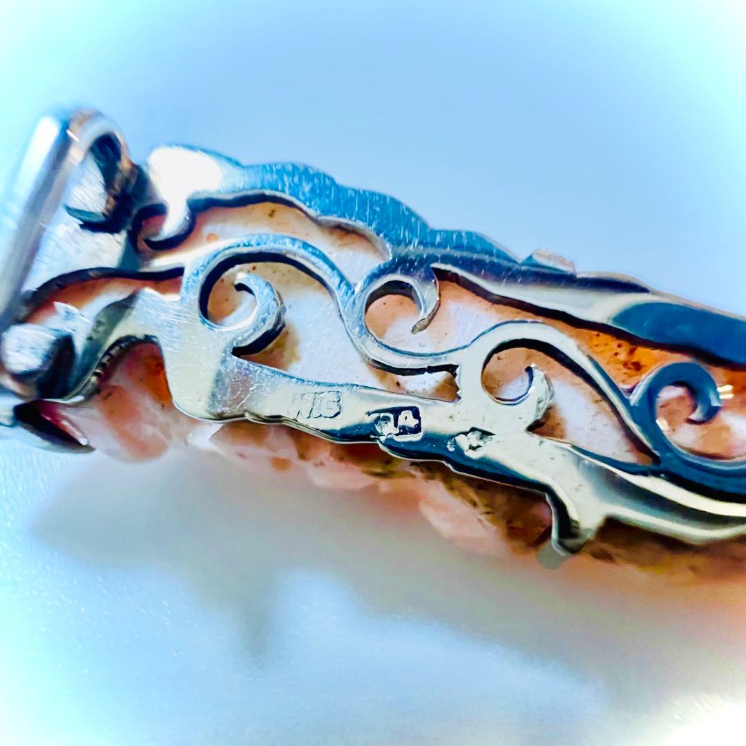 赤珊瑚　帯留め　アンティーク　K14 WG 刻印