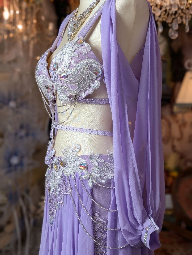 新品 ベリーダンス 衣装 コスチューム ラベンダー