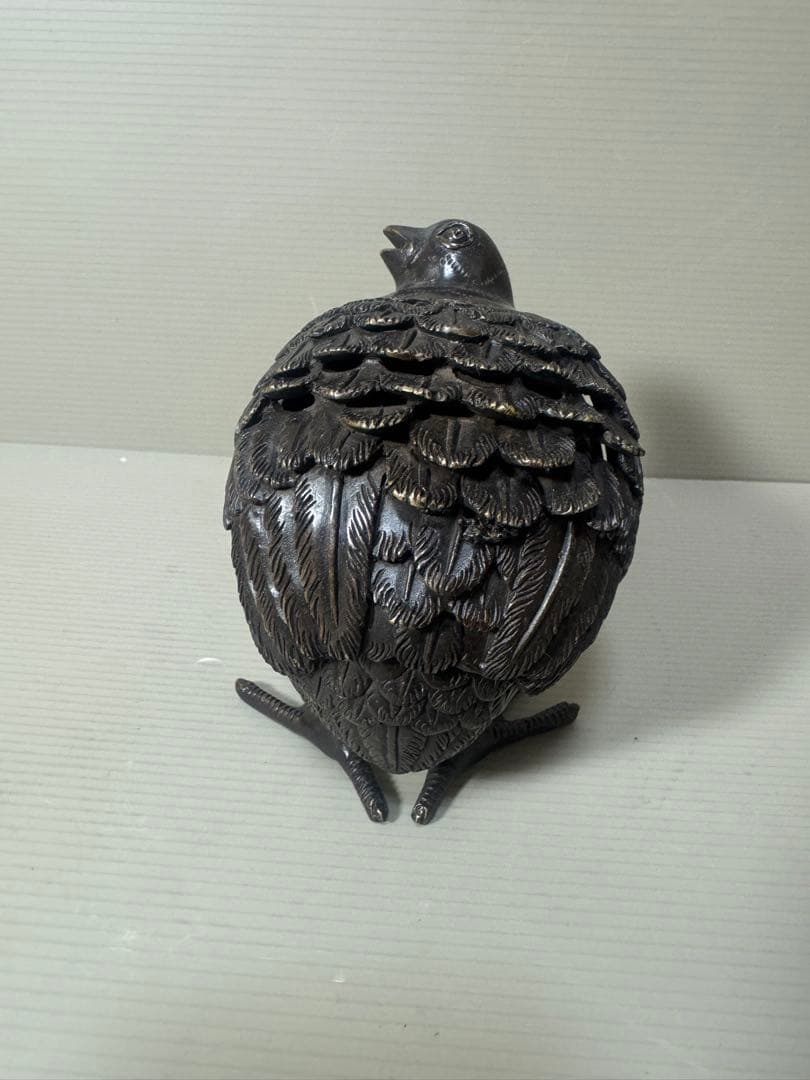 2138  中国古玩・古銅・乾隆年製銘・鶉・香炉・置物　時代物