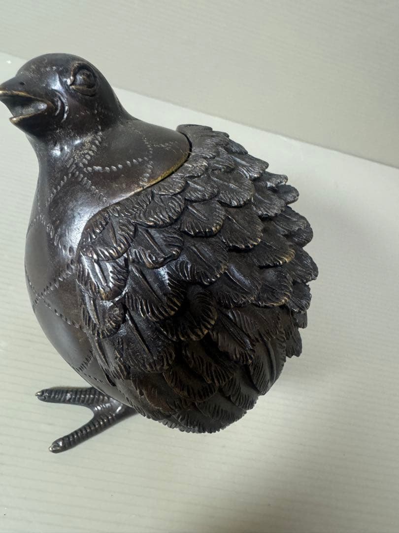 2138  中国古玩・古銅・乾隆年製銘・鶉・香炉・置物　時代物