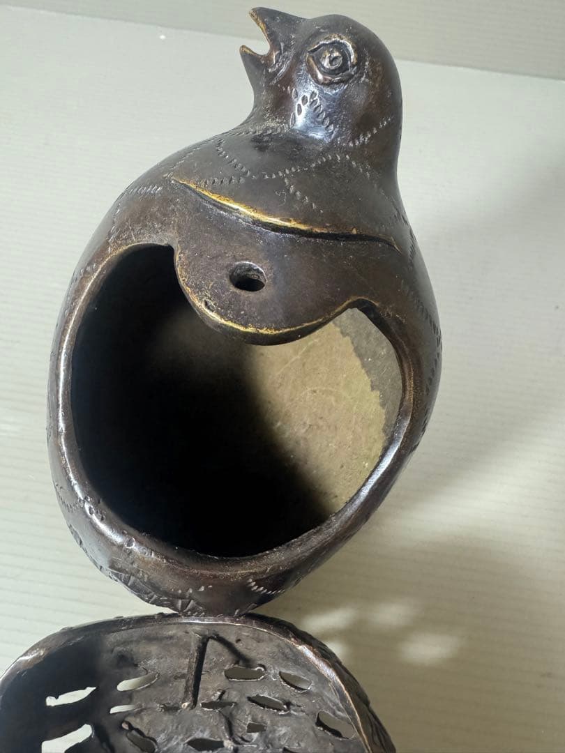 2138  中国古玩・古銅・乾隆年製銘・鶉・香炉・置物　時代物