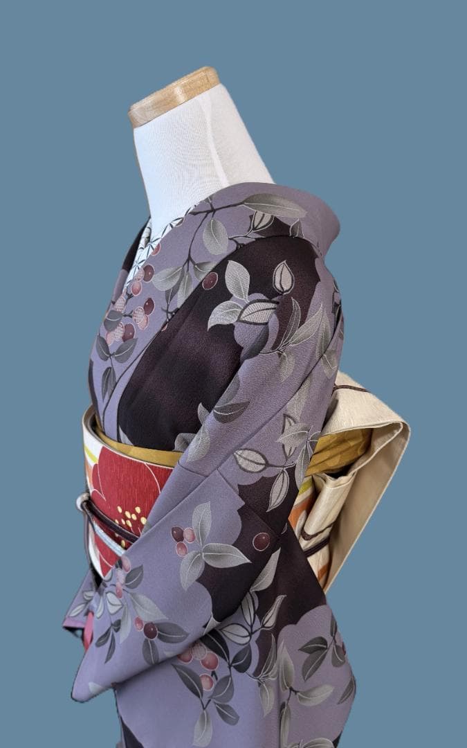 帯７　WA.KKA　梅の花・枝とおみくじ京袋帯　アイボリー系　約３７６×３１