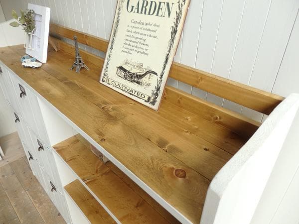 サイズオーダー可！超ワイド6枚バッタン扉キャビネット●シャビーホワイト●受注製作