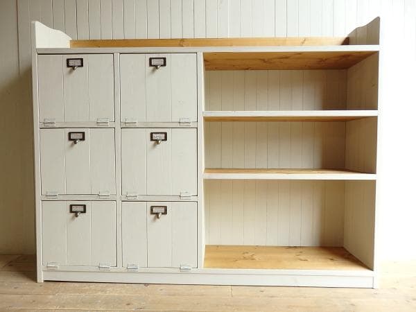 サイズオーダー可！超ワイド6枚バッタン扉キャビネット●シャビーホワイト●受注製作