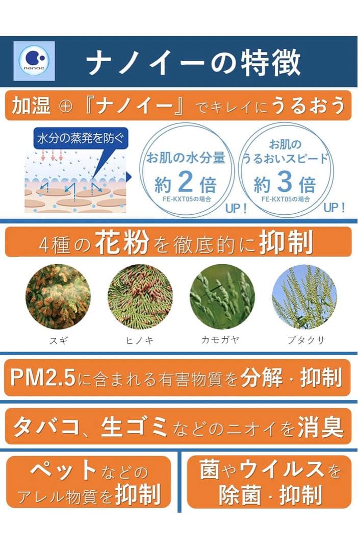 パナソニック　気化式加湿器　FE-KXT07-W