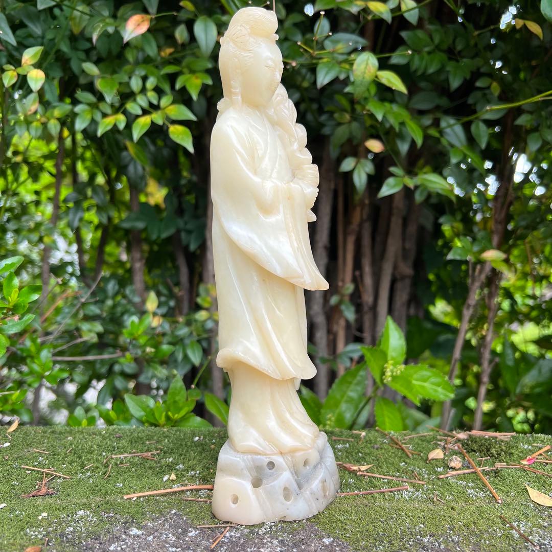 【貴重】芙蓉石西王母置物　23cm！王母娘娘　白寿山石　工芸品