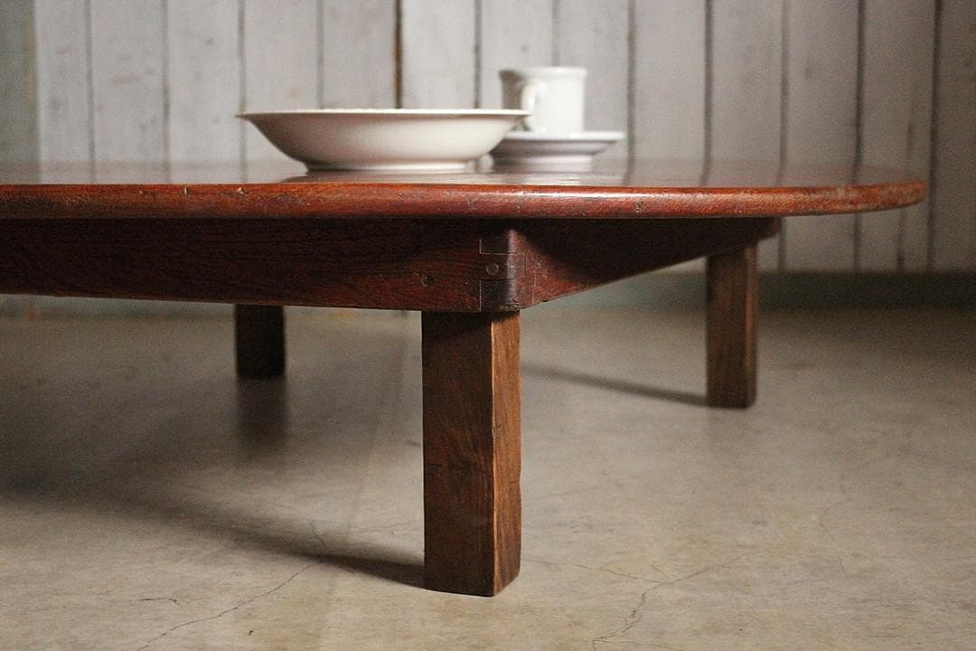 古い木製丸テーブル　ちゃぶ台　天然木