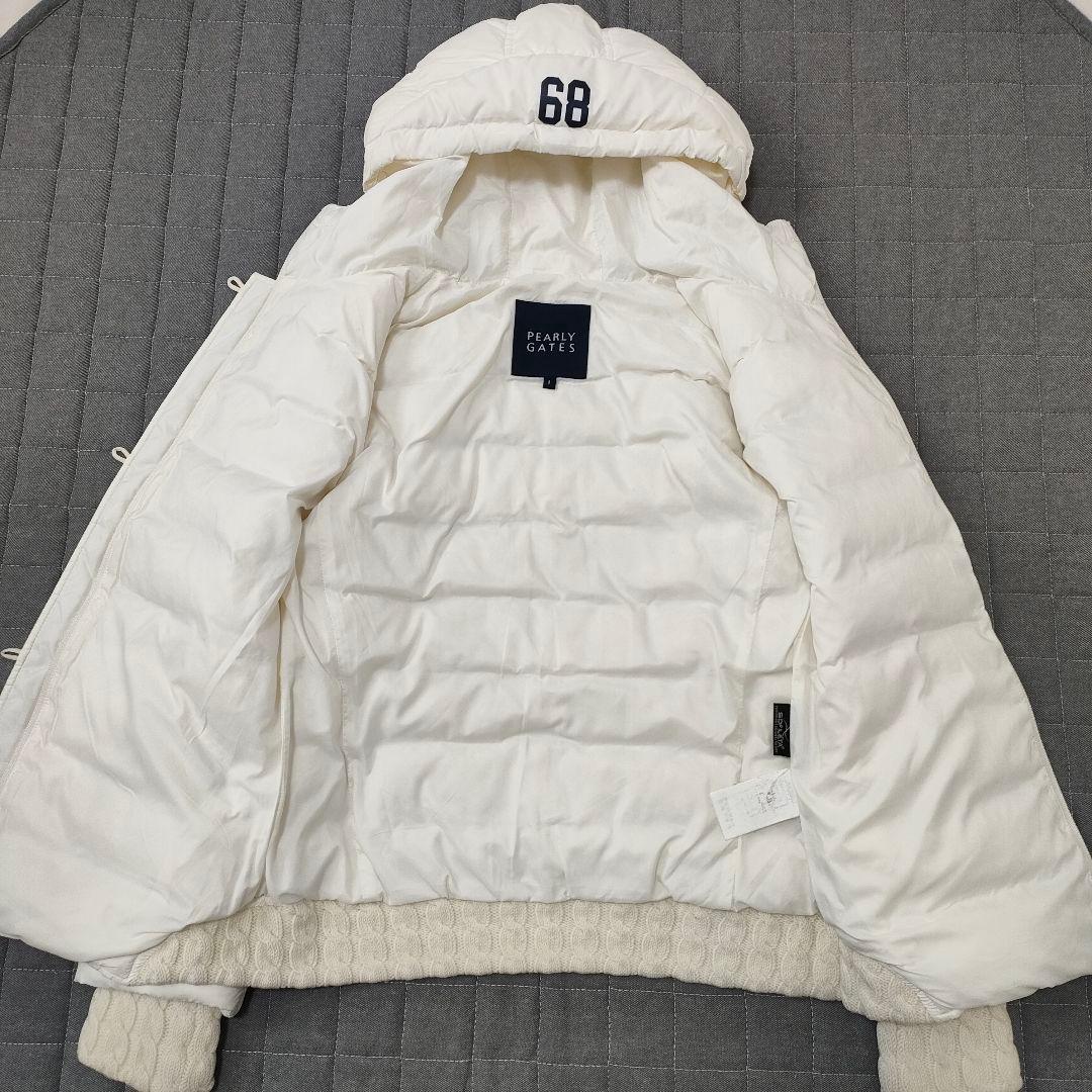 パーリーゲイツ　ダウンジャケット　袖裾ケーブルニット　フード　ホワイト　サイズ1