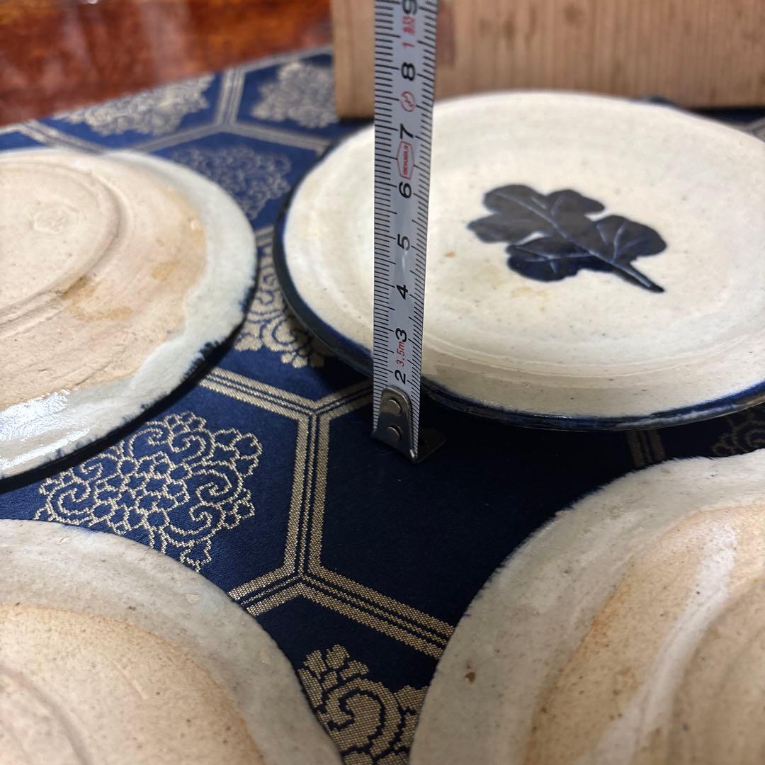 茶道菓子皿葉模様 陶器皿 5枚セット 木箱付き