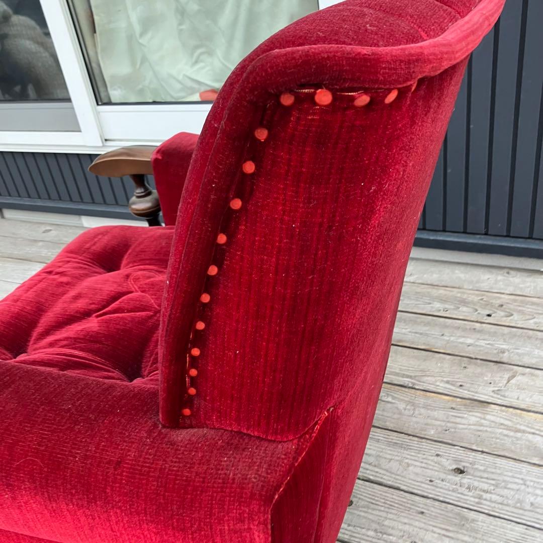 ② 昭和レトロ 古家具 一人掛けベロアソファー アームチェア ヴィンテージ 赤