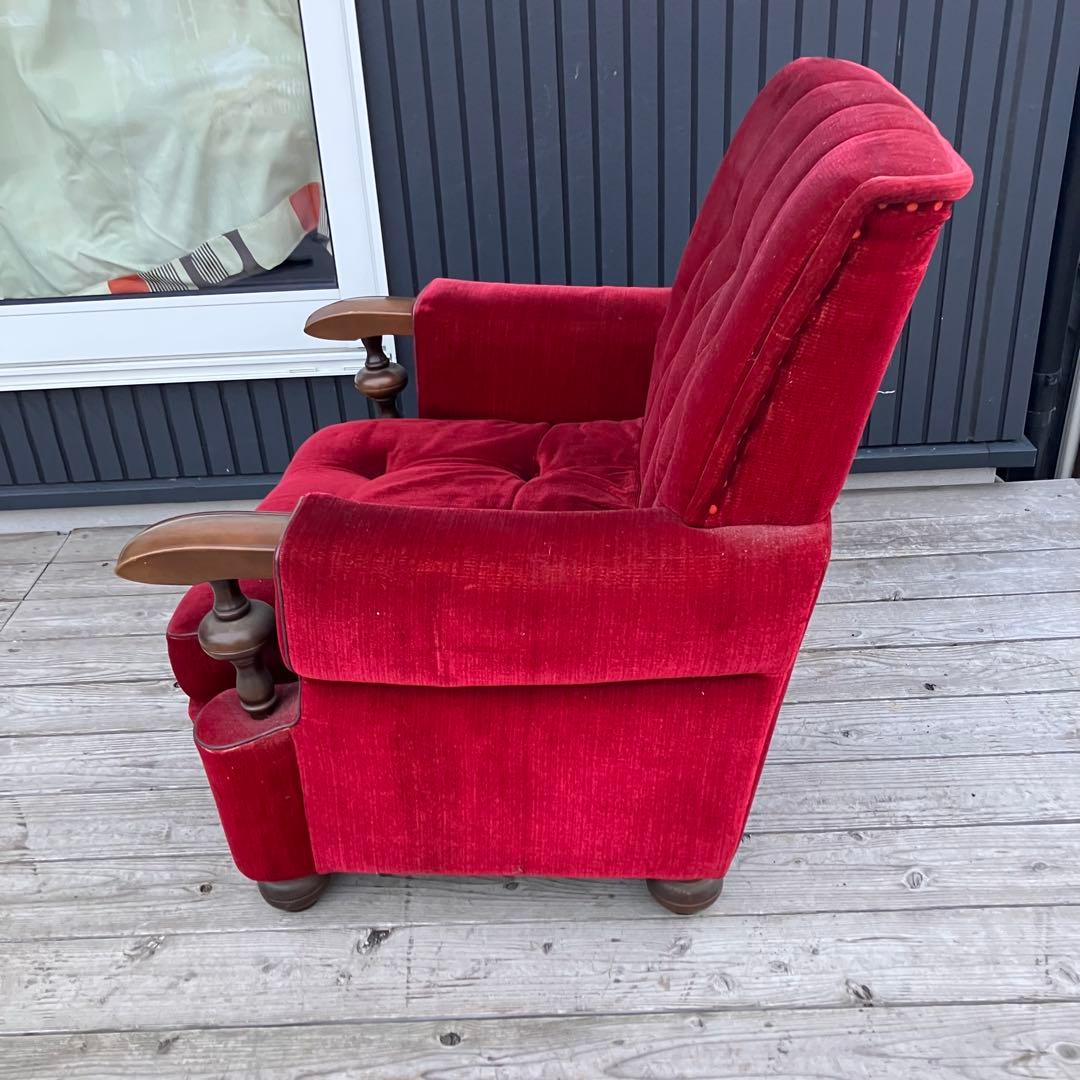 ② 昭和レトロ 古家具 一人掛けベロアソファー アームチェア ヴィンテージ 赤
