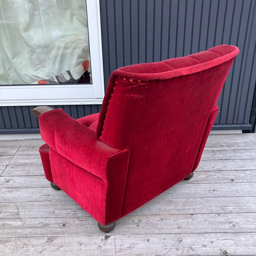 ② 昭和レトロ 古家具 一人掛けベロアソファー アームチェア ヴィンテージ 赤