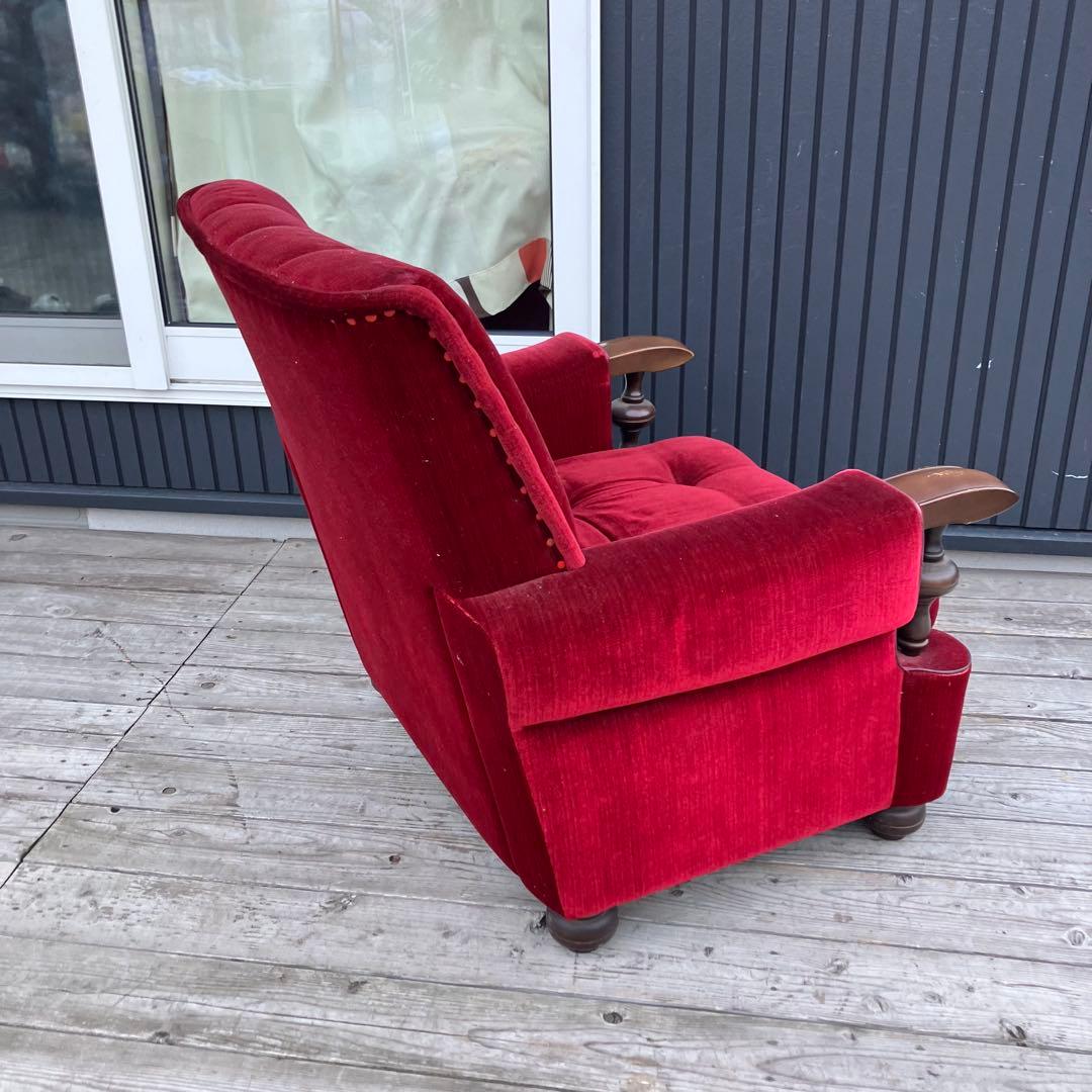 ② 昭和レトロ 古家具 一人掛けベロアソファー アームチェア ヴィンテージ 赤