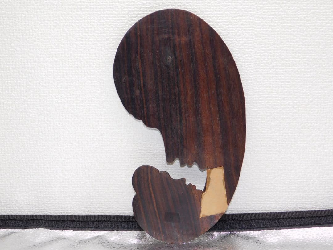 マリア母子像　木製アート彫刻　約30cmx15cm　ダークブラウン　裏面補強アリ