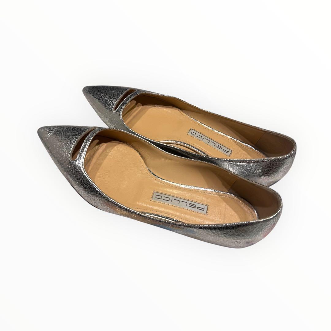 【PELLICOペリーコ】ポインテッドトゥ フラットパンプス 36 シルバー