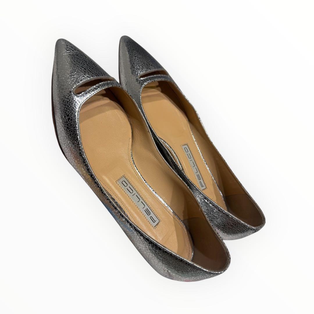 【PELLICOペリーコ】ポインテッドトゥ フラットパンプス 36 シルバー