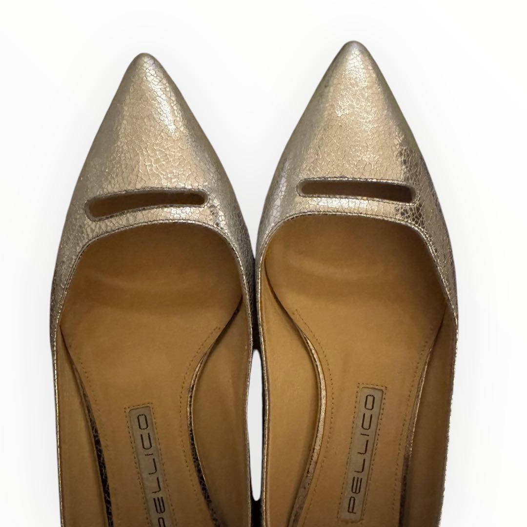 【PELLICOペリーコ】ポインテッドトゥ フラットパンプス 36 シルバー