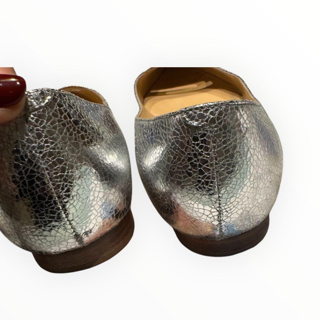 【PELLICOペリーコ】ポインテッドトゥ フラットパンプス 36 シルバー