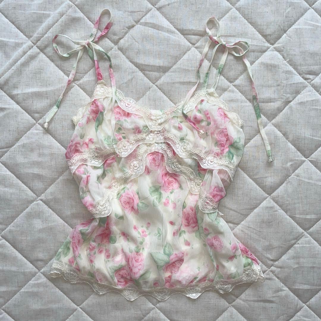00s LIZLISA 旧タグ ローズ柄 シフォンレースキャミ 姫系