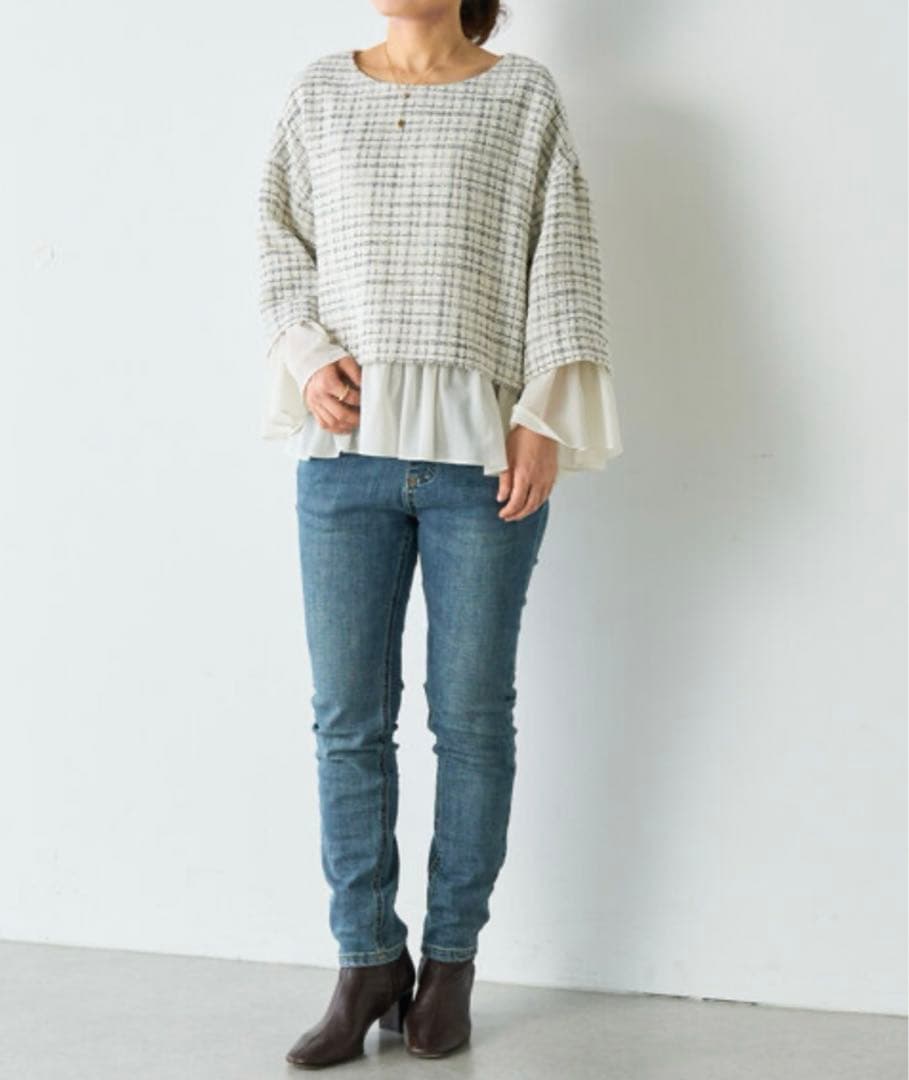 新品未使用✳︎BEARDSLEY✳︎ツイードコンビプルオーバー✳︎レイヤード風