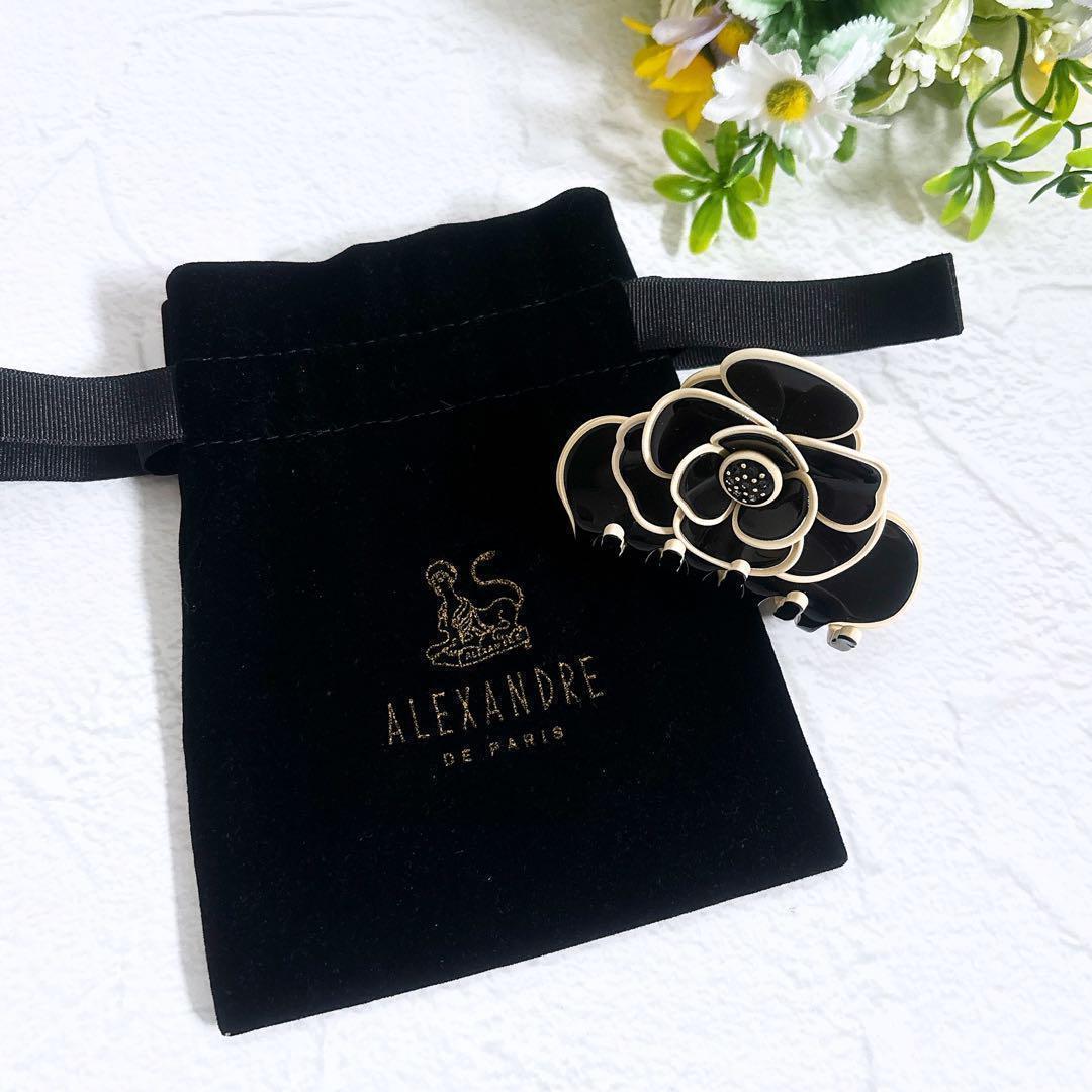 希少 Alexandre De Paris カメリア ヘアクリップ 黒 ベージュ