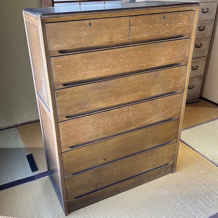 箪笥　木製　6段　120センチ　洋服箪笥　洋服ダンス　たんす　昭和レトロ　レトロ