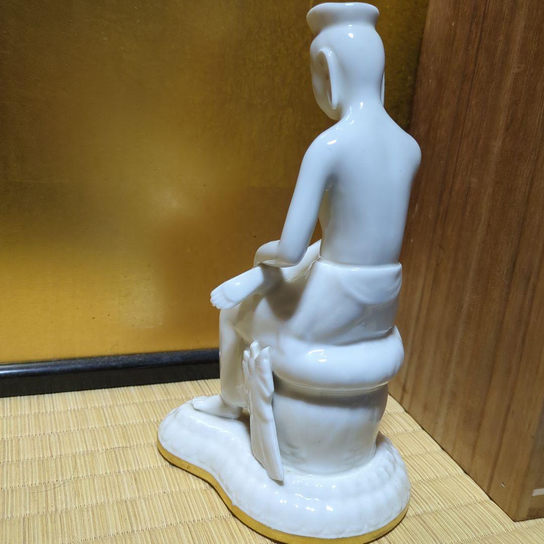 白色陶器製弥勒菩薩像 木箱付き