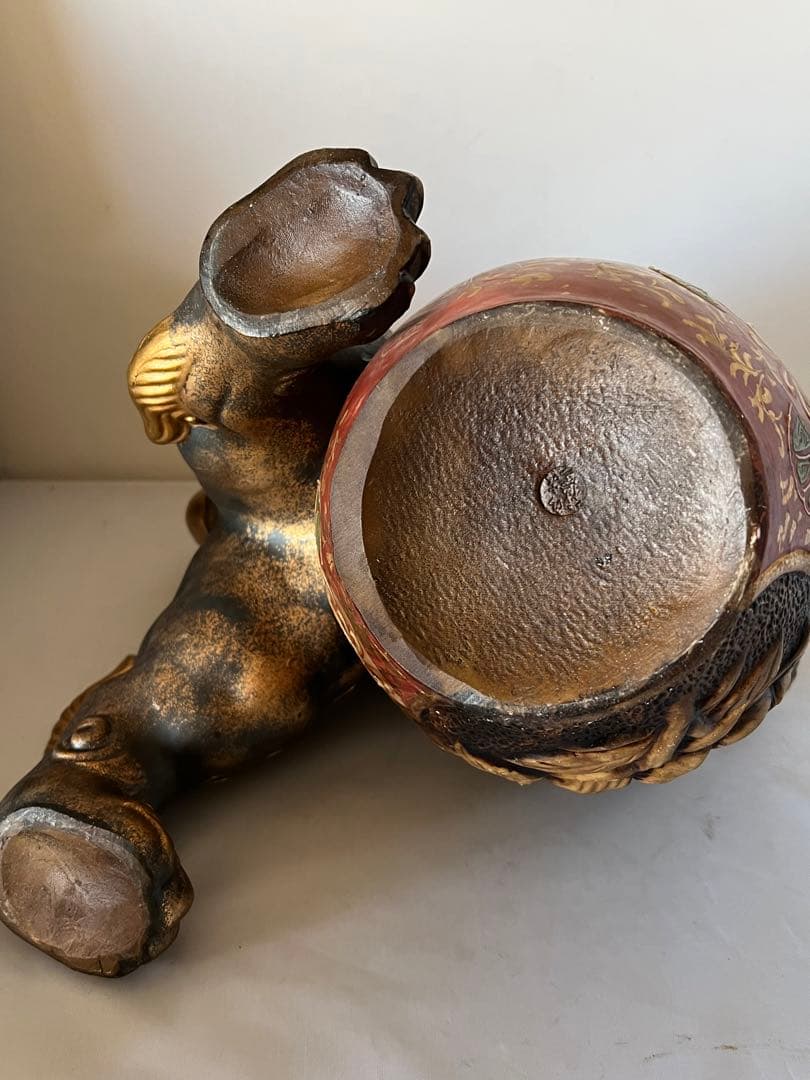 置物　色絵金彩 獅子置物 高30cm 貴重/西き—001