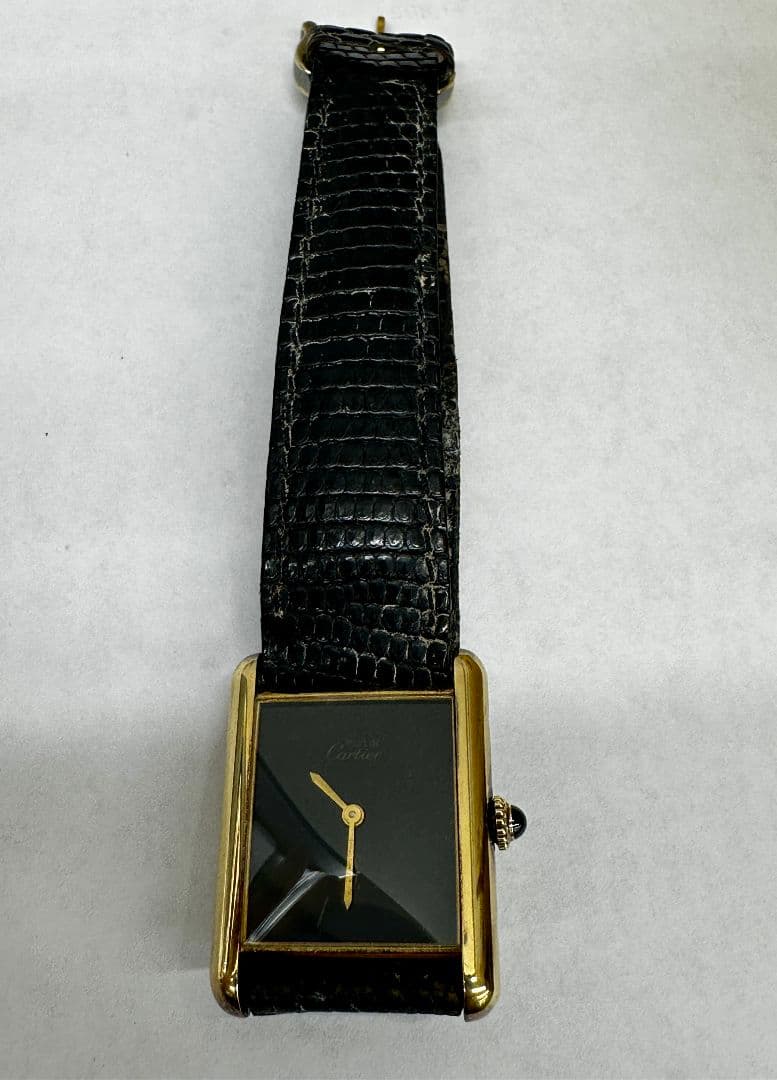 Cartier カルティエ アナログ時計 黒レザー SV925