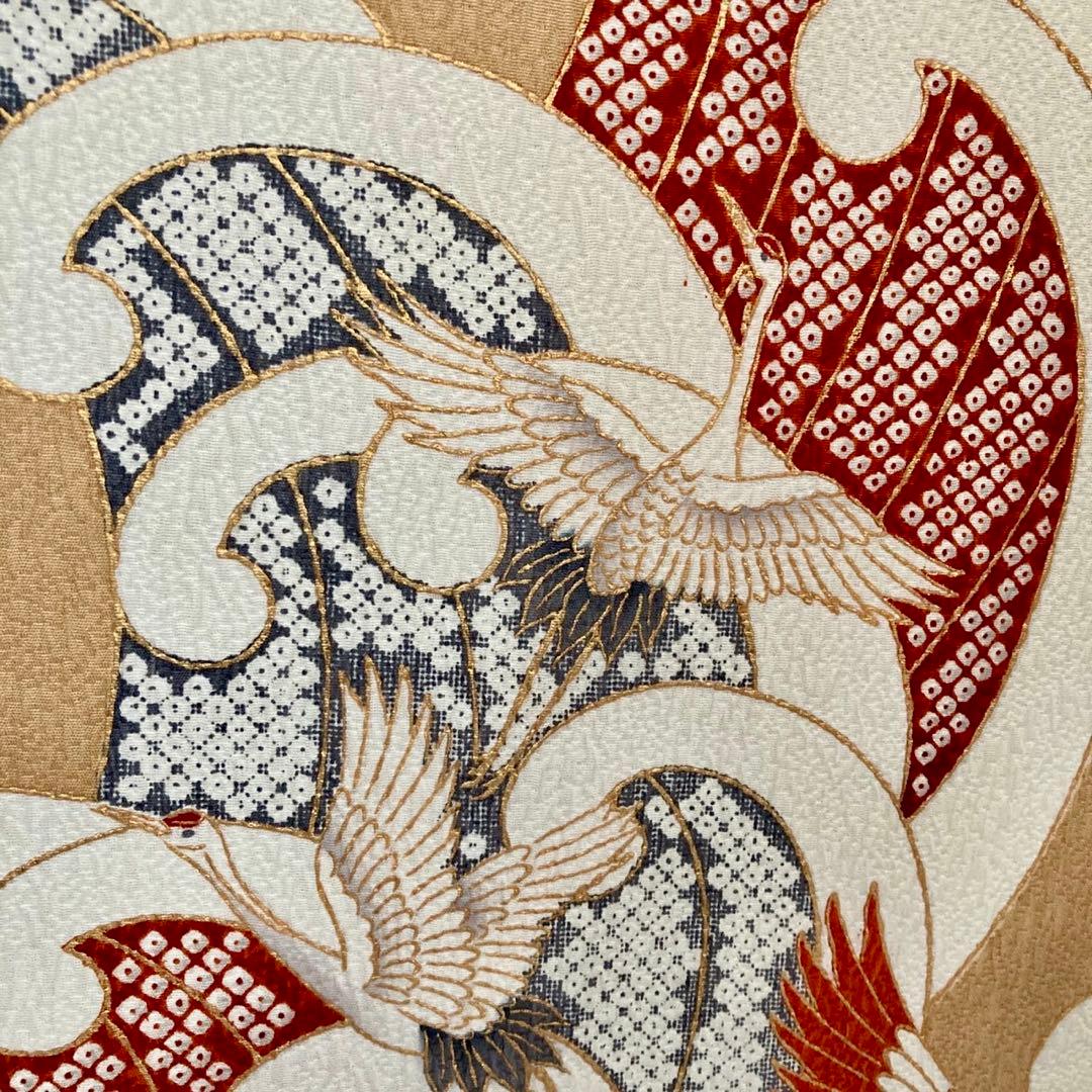 古典柄 鶴 波文様 振袖4点セット‼️お振袖セット‼️TM NO129 フルセット