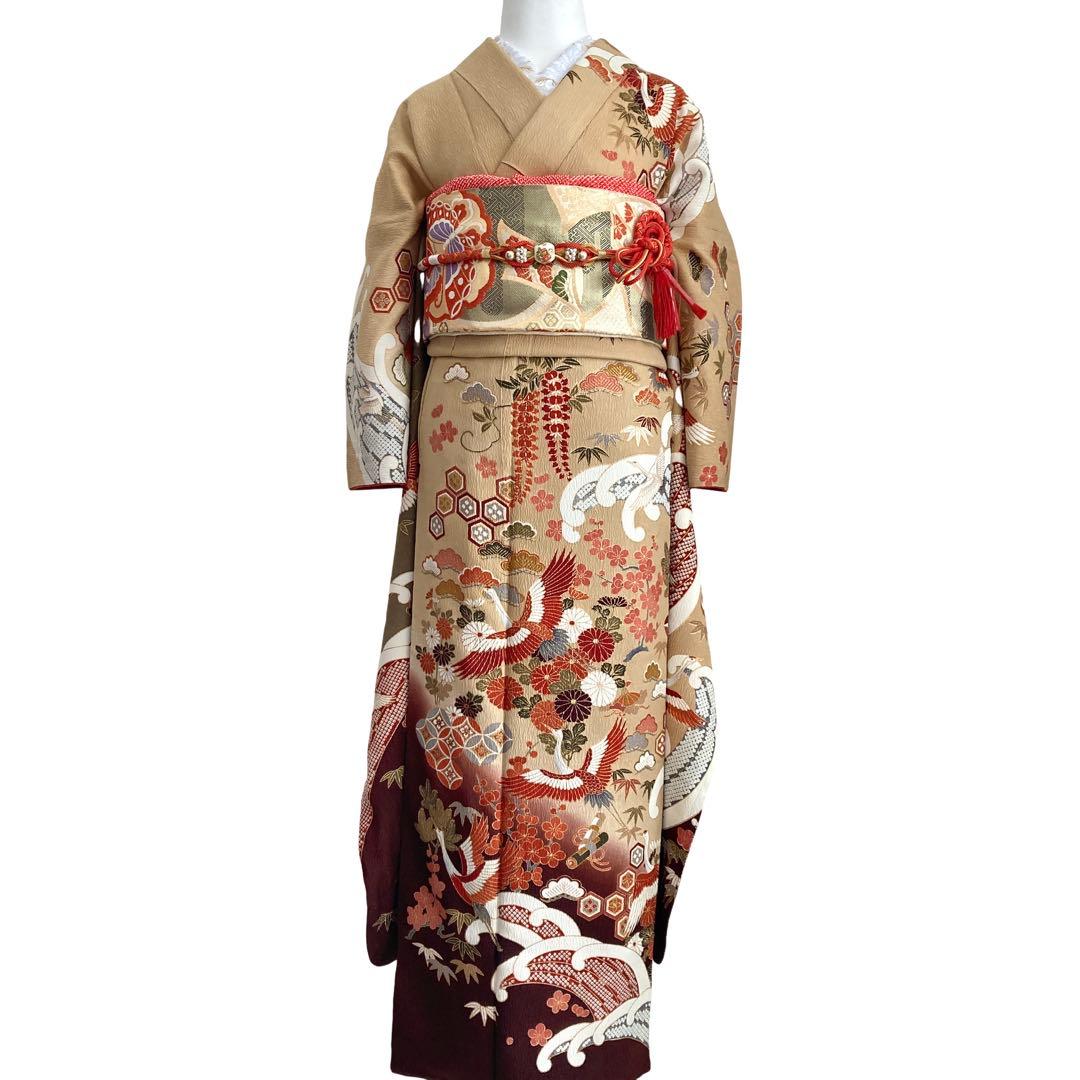 古典柄 鶴 波文様 振袖4点セット‼️お振袖セット‼️TM NO129 フルセット