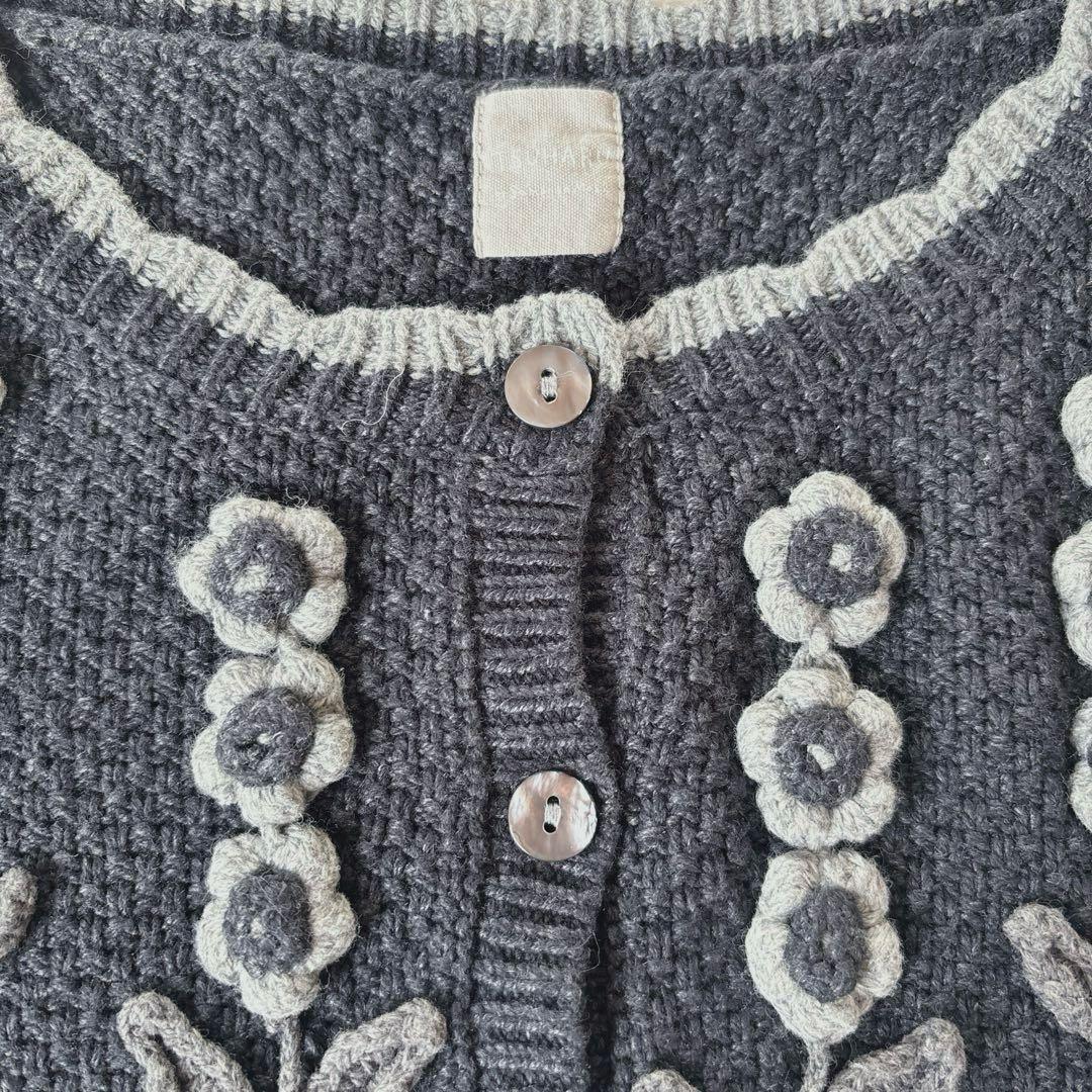 TSUHARU サマンサモスモス かぎ針お花モチーフ付きニットカーディガン