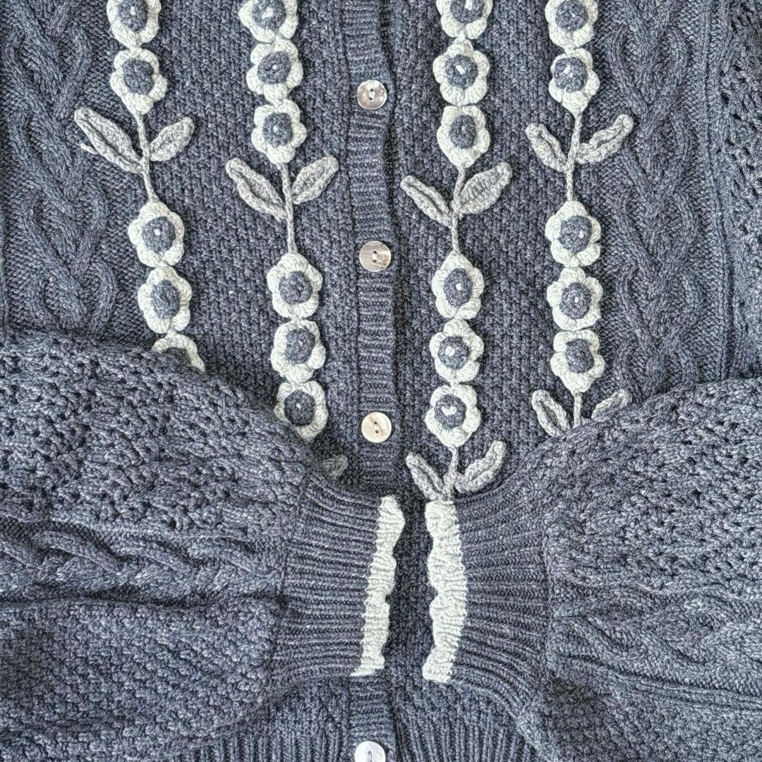 TSUHARU サマンサモスモス かぎ針お花モチーフ付きニットカーディガン
