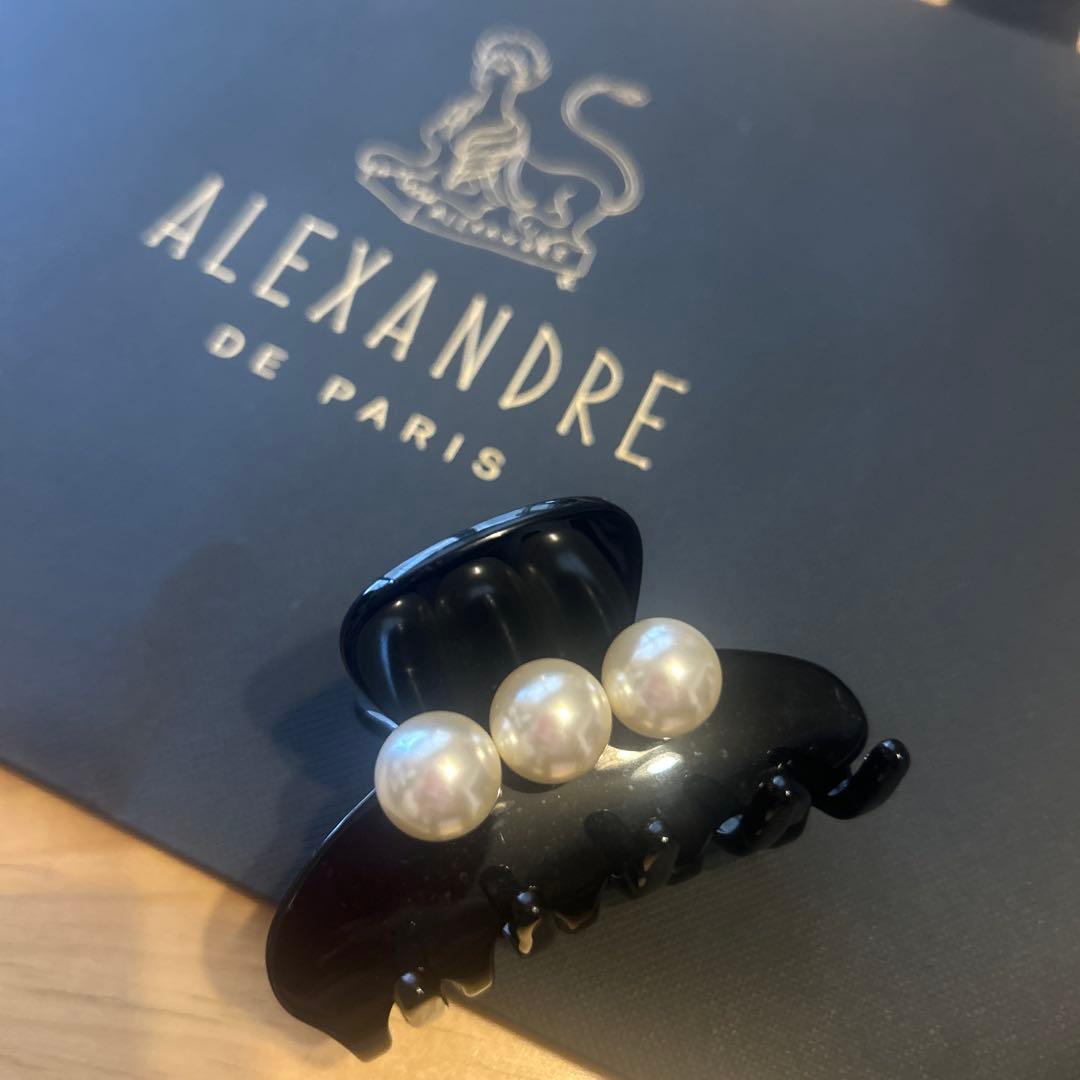 ALEXANDRE DE PARIS パール付きヘアクリップ　黒Sサイズ