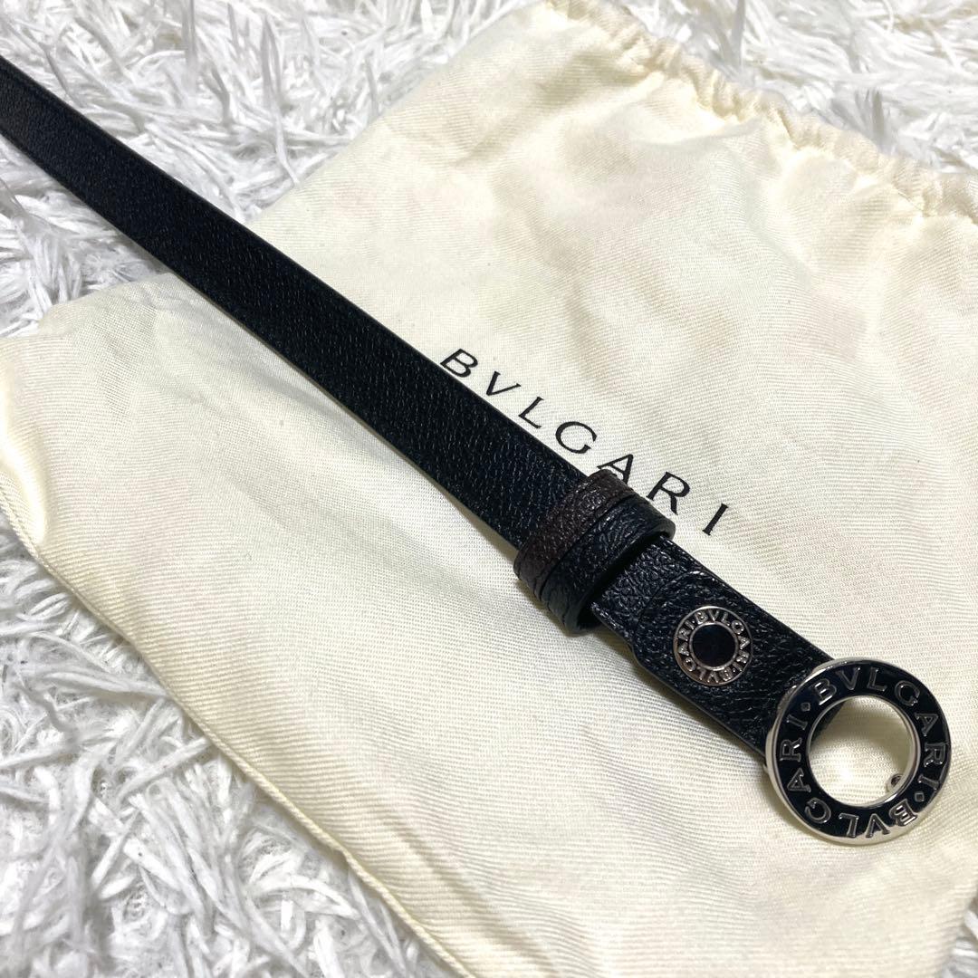 美品✨BVLGARI サークル　ロゴバックル　ベルト　黒　レザー　93cm