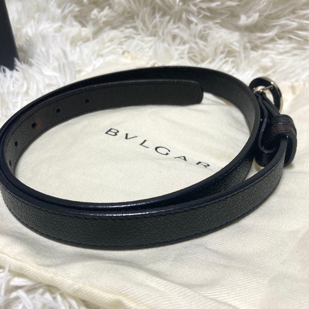 美品✨BVLGARI サークル　ロゴバックル　ベルト　黒　レザー　93cm