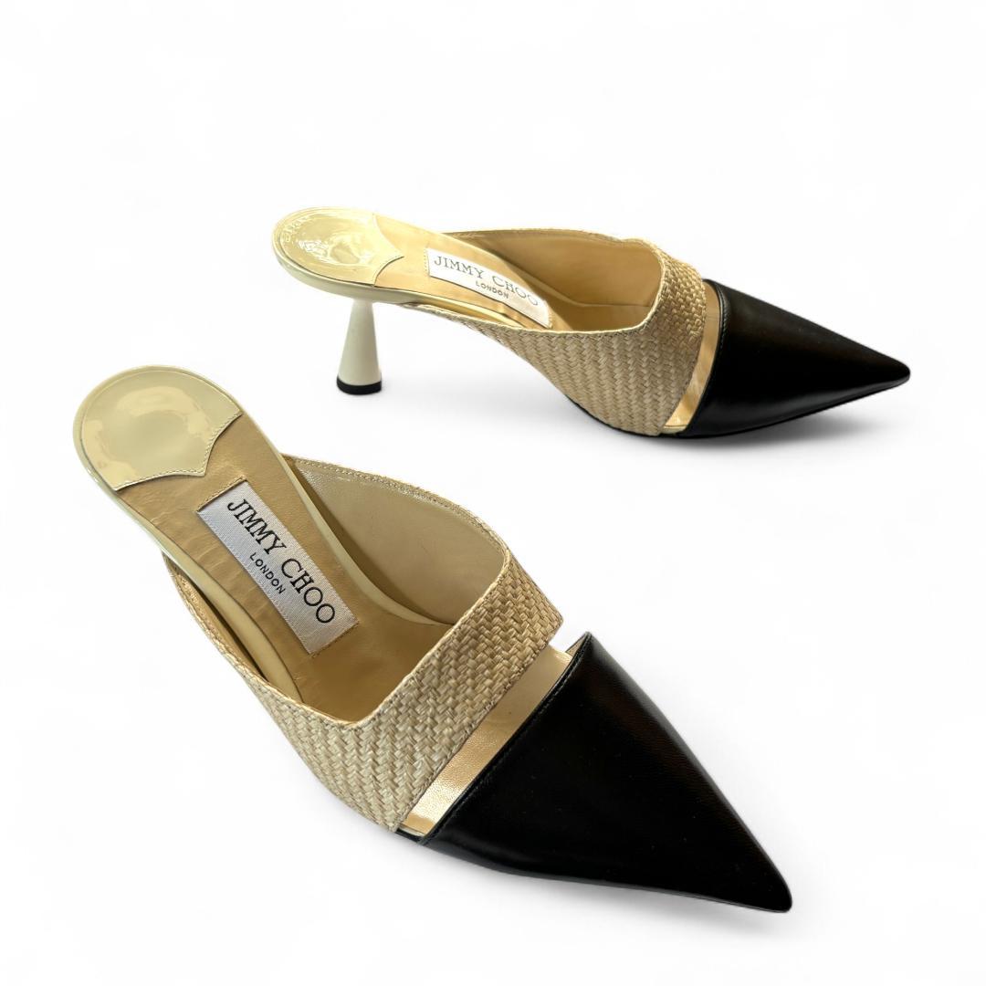 極美品 ジミーチュウ ZALEA 65 ミュール 黒×ベージュ 36 約23cm